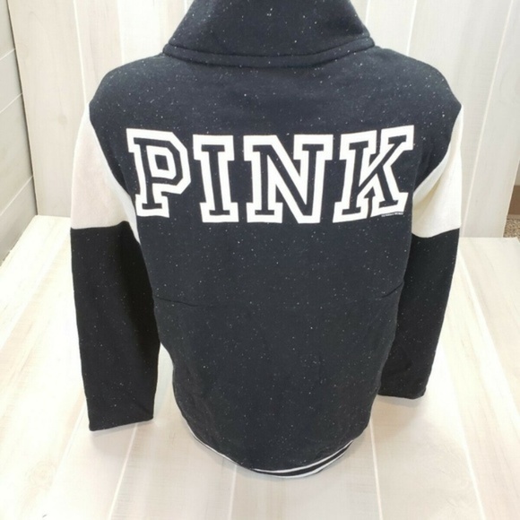 Victoria's Secret PINK Sweatshirt Small Oversized Pullover Black 1/4 Zip Campus - Picture 3 of 6